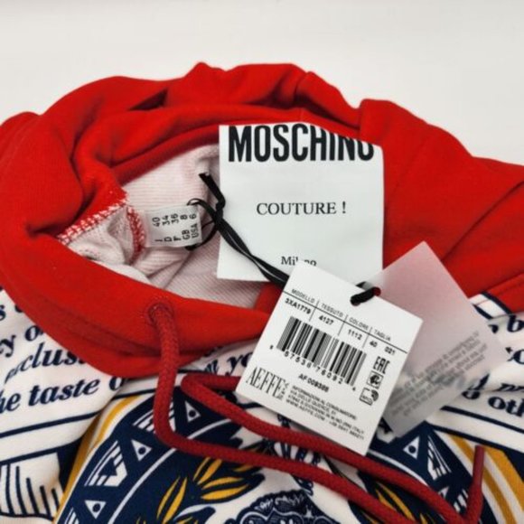 Moschino Budweiser Print Cotton Hooded Sweatshirt | Red | NEW US 2 - Picture 4 of 6